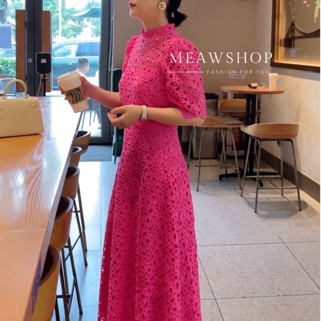 มี 8สีค่ะ เดรสยาวฉลุลาย M-3XL ชุดออกงาน ไปงาน เพื่อนเจ้าสาว สีบานเย็น ชมพู งานป้าย THE CLASSIC